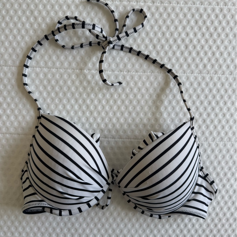 Victoria's Secret Black and White Striped Bikini Top